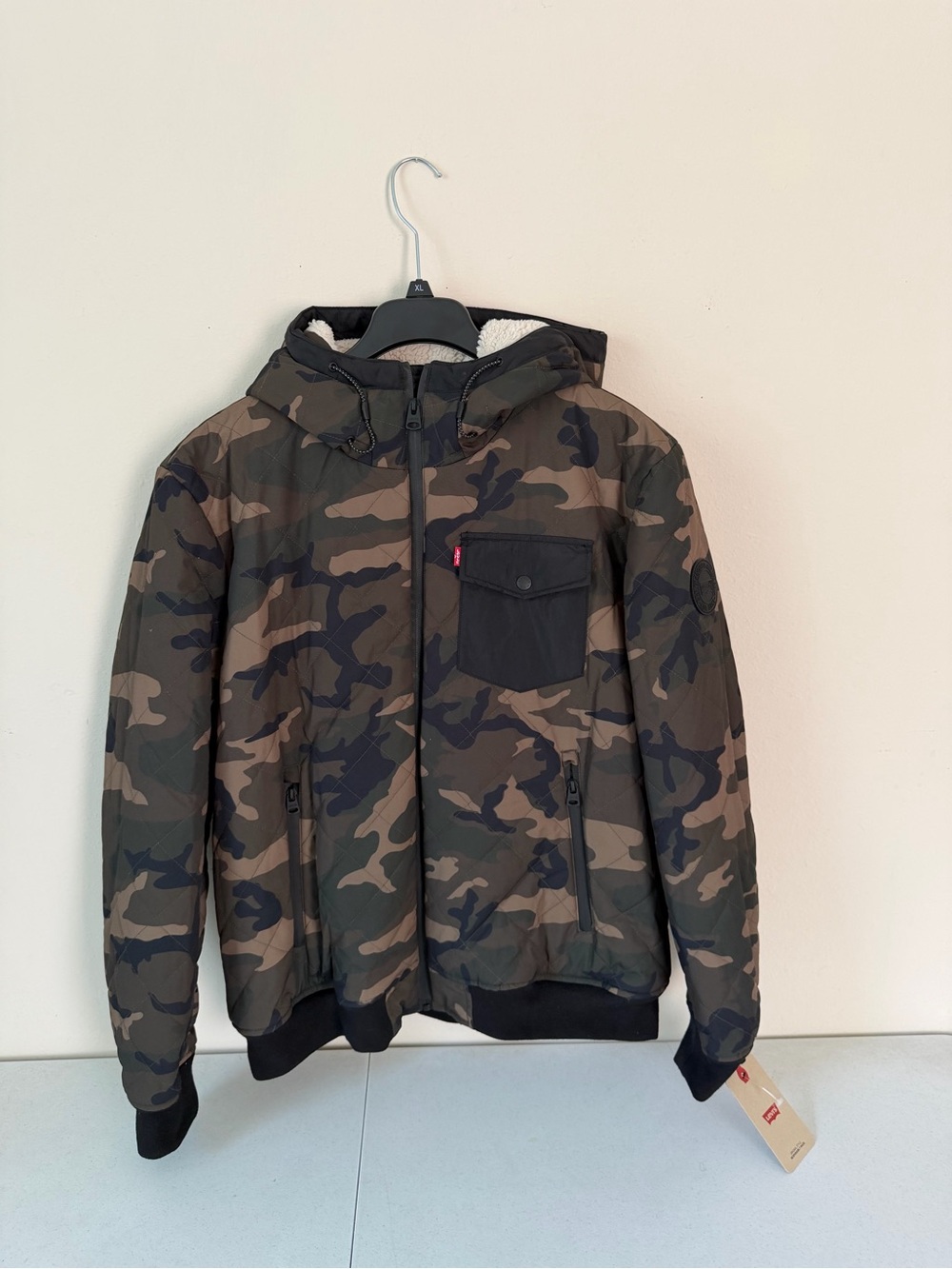 Levi's Men's Camo Hooded Puffer Jacket - Green & Brown